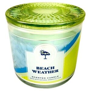 Bath & Body Works Candle Beach Weather NEW 14.5 oz Scented 3 Wick Blue Green